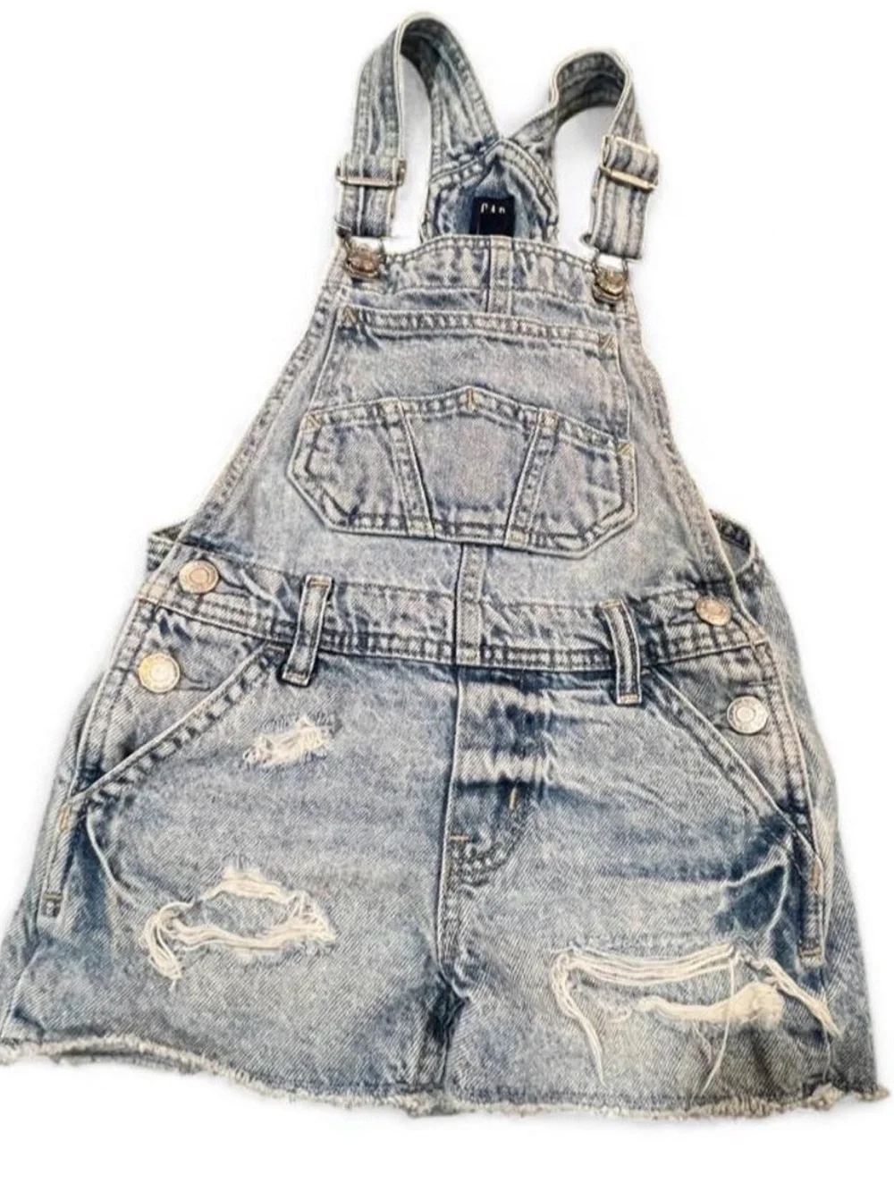 Kids Distressed Light Wash Denim Overalls - Light Blue